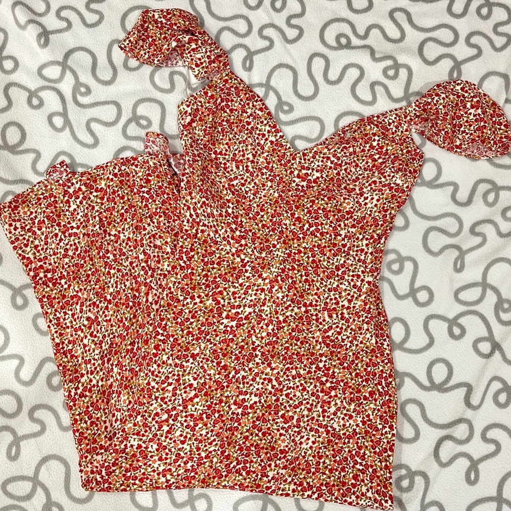 Reformation Red Floral Sweetheart Midi Dress - Picture 3 of 5
